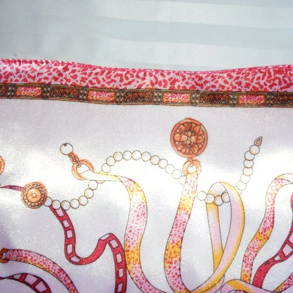 Vintage Scarf 19" Square Satin pink neckerchief retro summer - Picture 5 of 5